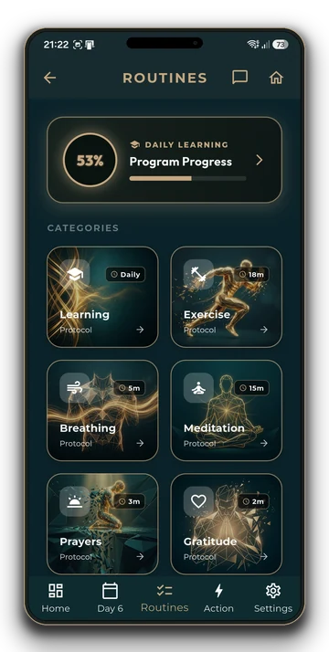 Routines screen with morning, exercise and breathing routines